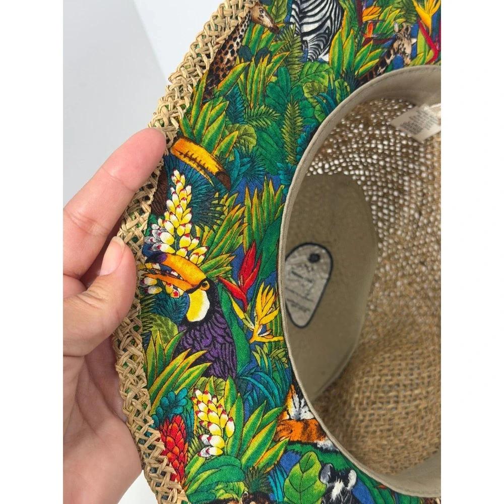 Summer Club‎ Straw Fedora Hat Large Tan Tropical Safari Print Australian Design